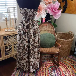 Abercrombie Floral Strapless Convertible Ruched Garden Cottage Boho Maxi Dress thumbnail 2