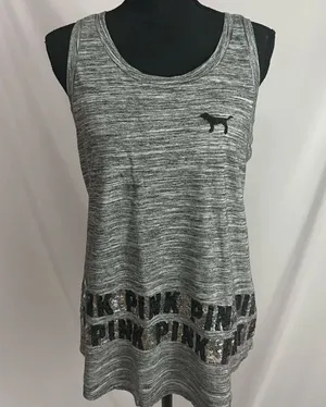 PINK Victoria's Secret Black and Gray Tank Top With gray and black sequins thumbnail 1