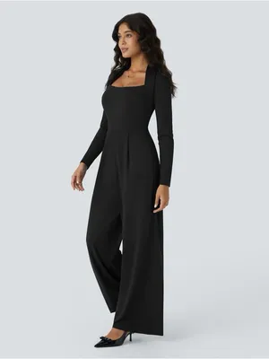 Halara 01HWN.- Long Sleeve Pocket Wide Leg Jumpsuit-Easy Peezy. thumbnail 4