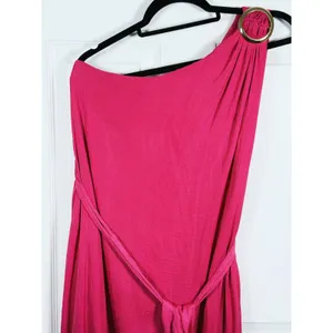 Lulu's Womens Satin One Shoulder Maxi Dress Belted S Pink Wedding Guest Event thumbnail 6