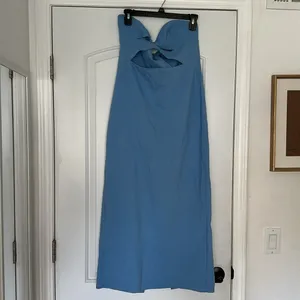 Zara Blogger Favorite Blue Cut-out Halter Top Bodycon Midi Dress Sz L thumbnail 8