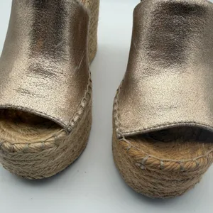 Marc Fisher LTD Madalyn Metallic Gold Leather Espadrille Wedge Sandals 6M thumbnail 5