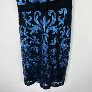The Limited Cocktail Dress‎ Womens 6 Black Blue Sequin Damask Mesh Illusion Neck thumbnail 3