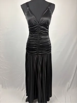 Taboo Black Dress Evening Gown Ruched Satin Maxi Dress - Elegant Evening Style thumbnail 2