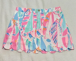 Lilly Pulitzer collette scalloped lined mini skirt cotton skort out to sea watercolor sailboat thumbnail 2