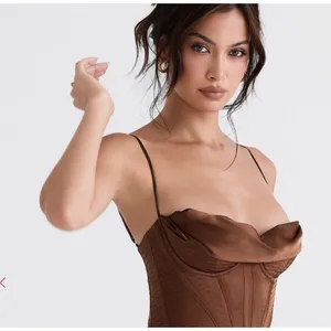 New!‎ House of CB Charmaine Corset Maxi Dress Brown Sz Large+ Cup $285 thumbnail 6