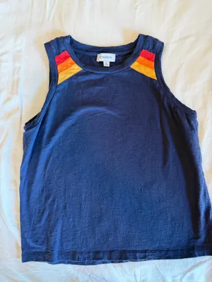 EVEREVE Women’s Medium Navy Rainbow Shoulder Tank Top 100% Cotton thumbnail 1