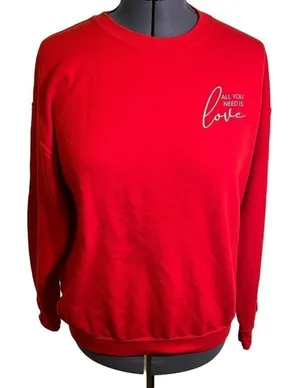 Unisex Size Large Crewneck Sweatshirt Red White Love Is All You Need Gildan thumbnail 1