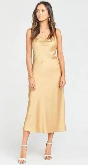 Show Me Your Mumu Women's Gold Verona Cowl Midi Dress Size L Party/Cocktail thumbnail 1