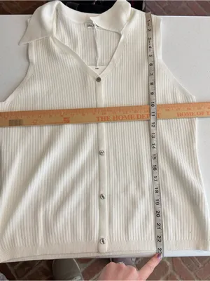 Grace Karin White Ribbed Sleeveless Button-Down Top‎ minimalist old money new xl thumbnail 4