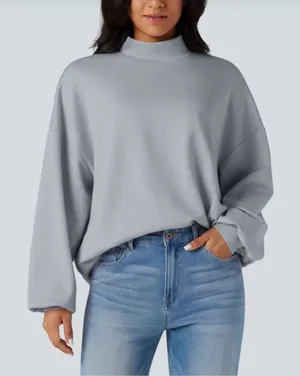 Halara Cloudful Mock Neck Oversized Sweatshirt Light Blue Grey Women Large NWT thumbnail 1