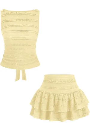 Butter yellow lace skirt set thumbnail 1