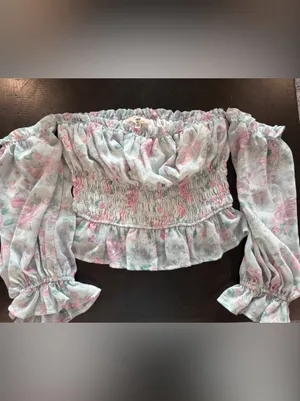 entro Pastel Floral Off-Shoulder Smocked Peasant Top thumbnail 2