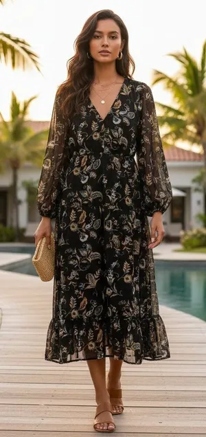ASTR the Label Anais Dress Black Multi Floral thumbnail 1
