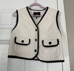 Maje Vitosio Tweed Vest Jacket Cream Black Lace Trim EU40 thumbnail 1