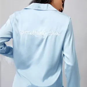 Nasty Gal Something blue embroidered feather pajama set, worn once thumbnail 2