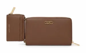 Anne Klein Women's‎ Brown Pebbled Leather Zip Wallet Cardholder Coin Pouch thumbnail 1