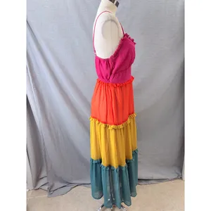 Sadie & Sage Maxi Dress Multicolor Colorblock Tiered Ruffle Boho Medium thumbnail 7