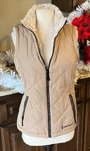 Puffer Vest Tan Reversible Frosted Sherpa Zip Ski Jacket Womens S Free Country thumbnail 1