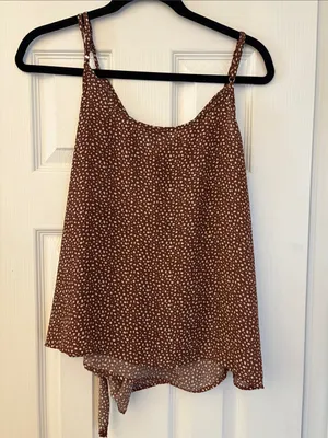 PAPERMOON Conway Brown Polka Dot Printed Tie-Hem Cami Tank Top Size XL thumbnail 7