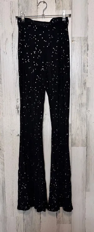 Pretty Little Thing Rhinestone Sheer Mesh Flare Pants Womens Small Black High Waist Bell Bottoms thumbnail 1