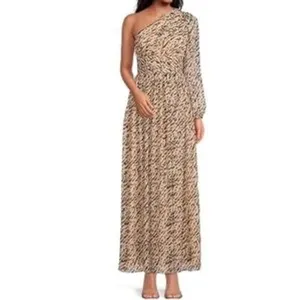 Gianni Bini Dalia One Shoulder Animal Print Chiffon Maxi‎ Dress Asymmetrical 4 thumbnail 2