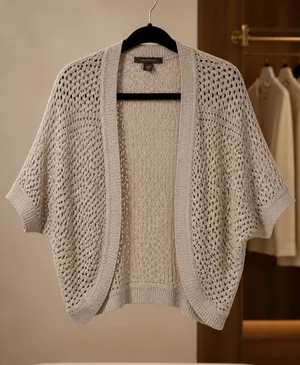 Cardigan S Beige 89th & Madison Open Knit Short Sleeve Shrug Bolero thumbnail 1