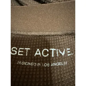 Set Active Women's Brown Waffle Knit Pull On Pocket Wide Leg Trousers Pants Sz M thumbnail 4