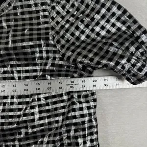 J.‎ Crew Metallic Silver Gingham Ruffle Neck Puff Sleeve Top CF117 Black Womens thumbnail 4