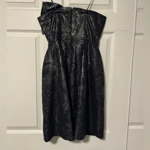 Rebecca Taylor Bow‎ Strapless Blue Silver Metallic Floral Dress ASO Taylor Swift thumbnail 2