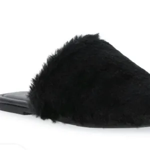 TIME and TRU Womens Black Slippers Size 8 Faux Fur Mules Slip On Comfort New thumbnail 2
