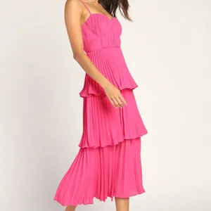 Lulu's Hot Pink Tiered Midi Dress thumbnail 3
