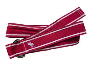 Abercrombie & Fitch Red Ribbon Nylon Belt Embroidered Moose Logo Sz S/M Y2K thumbnail 1