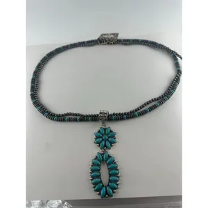 EMMA Southwestern Style Two-Tier Turquoise Blossom Pendant and Earring Set thumbnail 5