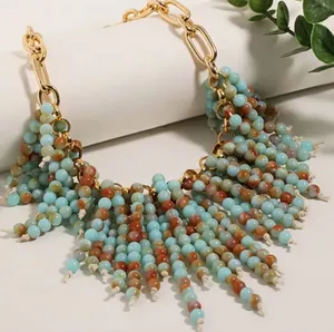 Turquoise Beaded Statement Necklace thumbnail 1