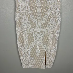 Ricarica Midi Dress‎ Sequin Mesh Womens 1X White Beige Lined Slit Sheath Fitted thumbnail 6