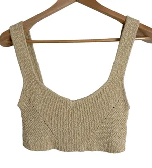 Urban Outfitters Neutral Beige Ribbed Knit V-neck Cropped Sweater Tank size M thumbnail 1