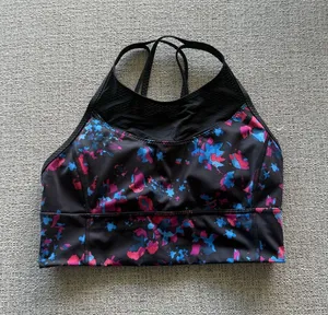 lululemon athletica‎ Black Sports Bra with Pink & Blue Floral Print thumbnail 1