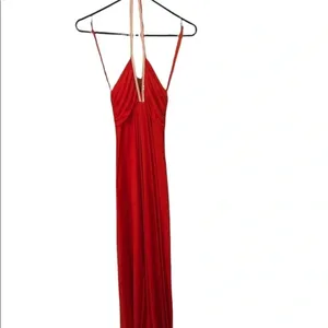 Vintage 70s red halter rhinestone maxi dress Old Hollywood Special occasion thumbnail 7