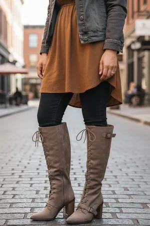 NEW Charles David Dysfunctional Leather Stacked Heel Knee-High Boots Suede thumbnail 1