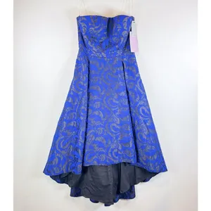 NWT JS Collections Dress Blue Jacquard Hi Low Ballgown Strapless Cocktail Size 8 thumbnail 2