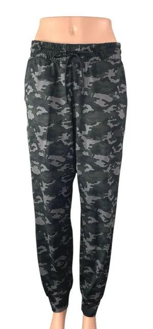 Fabletics Green Camo Camouflage High Waist Drawstring Trousers Joggers Pants L thumbnail 1