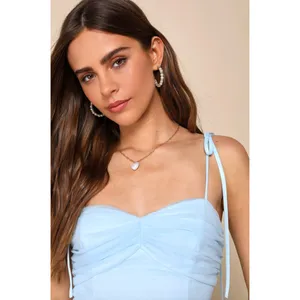 Lulus Endlessly Darling Light Blue Mesh Tiered Tie-Strap Maxi Dress Large NWT thumbnail 3