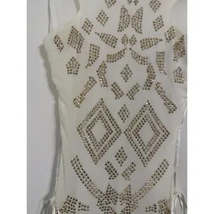 A'GACI White Gold Studded Mock Neck Lace Up Side Maxi Dress Small thumbnail 2