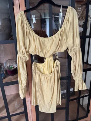Kittenish mini dress long sleeve cutout vneck open back mustard butter tie front thumbnail 5