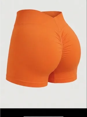 SHEIN High-Waist Scrunch Back Seamless Shorts - Orange thumbnail 2