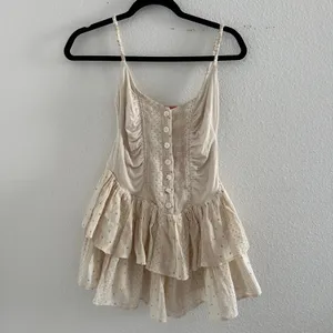 Stella Dallas Ruffled Tiered Mini Dress Beige Size Medium thumbnail 2