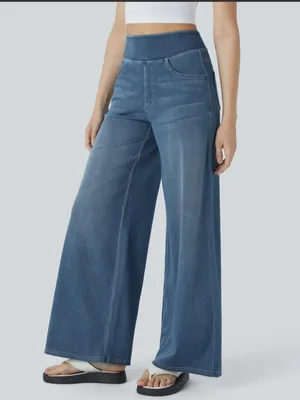 Halara Flex™ High Waisted Pockets Baggy Wide Leg Washed Casual Jeans,Mayan Blue thumbnail 3