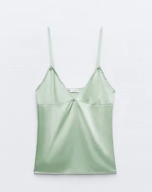 ZARA NWT MATCHING KNIT CAMISOLE TOP in sea green. Size large thumbnail 8