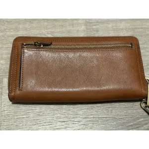 Fossil Logan Brown Pebbled Leather Zip Around Wristlet Wallet‎ Clutch thumbnail 4